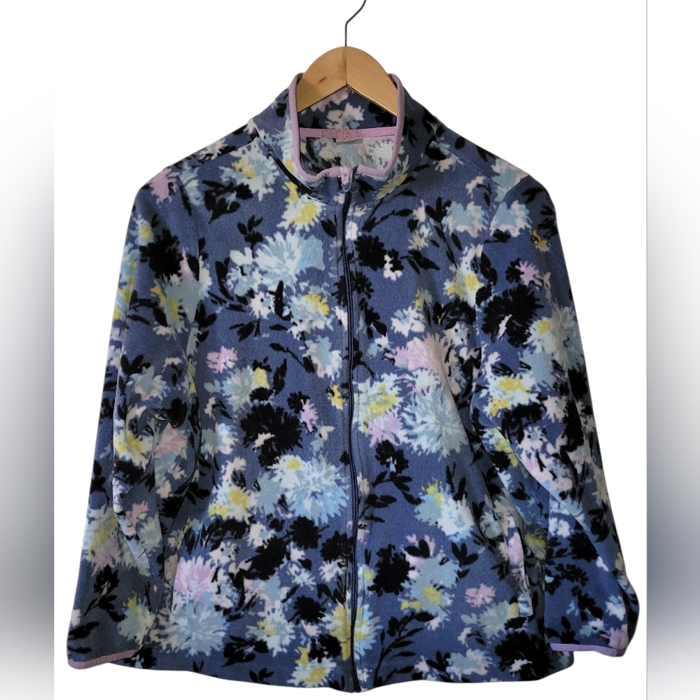 Vera Bradley Fleece Full Zip Up Jacket Women's 2XL Blue Chrysanthemum Crush